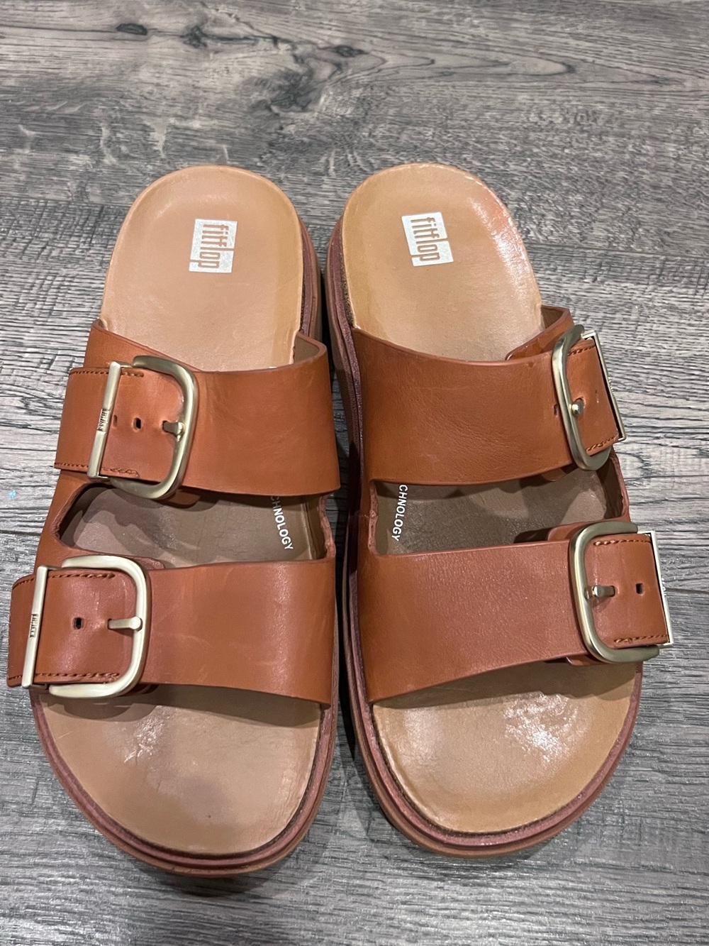 Fitflop GEN-FF Buckle Two Bar Leather Sandal Slides - Picture 5 of 10